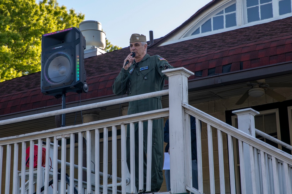 Rear Adm. Doug Verissimo speaks at the Sewell's Point Golf Course