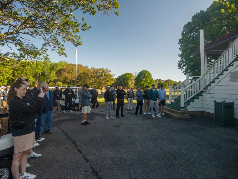 Rear Adm. Doug Verissimo speaks at the Sewell's Point Golf Course