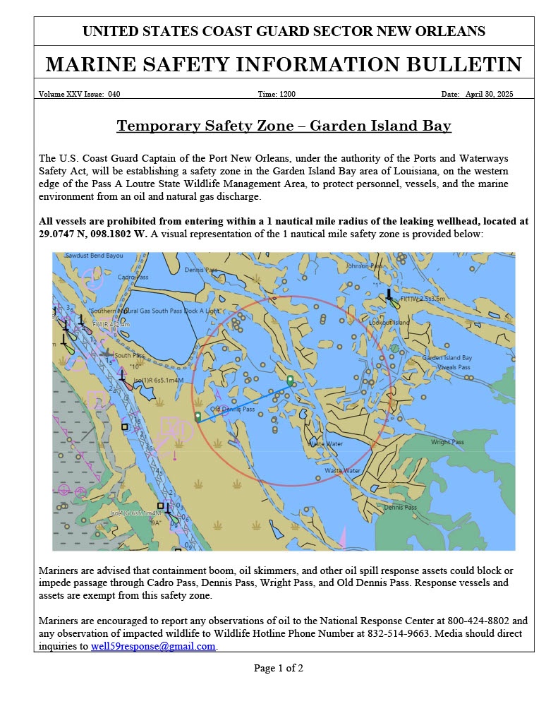 Unified Command continues response to release near Garden Island Bay, LA