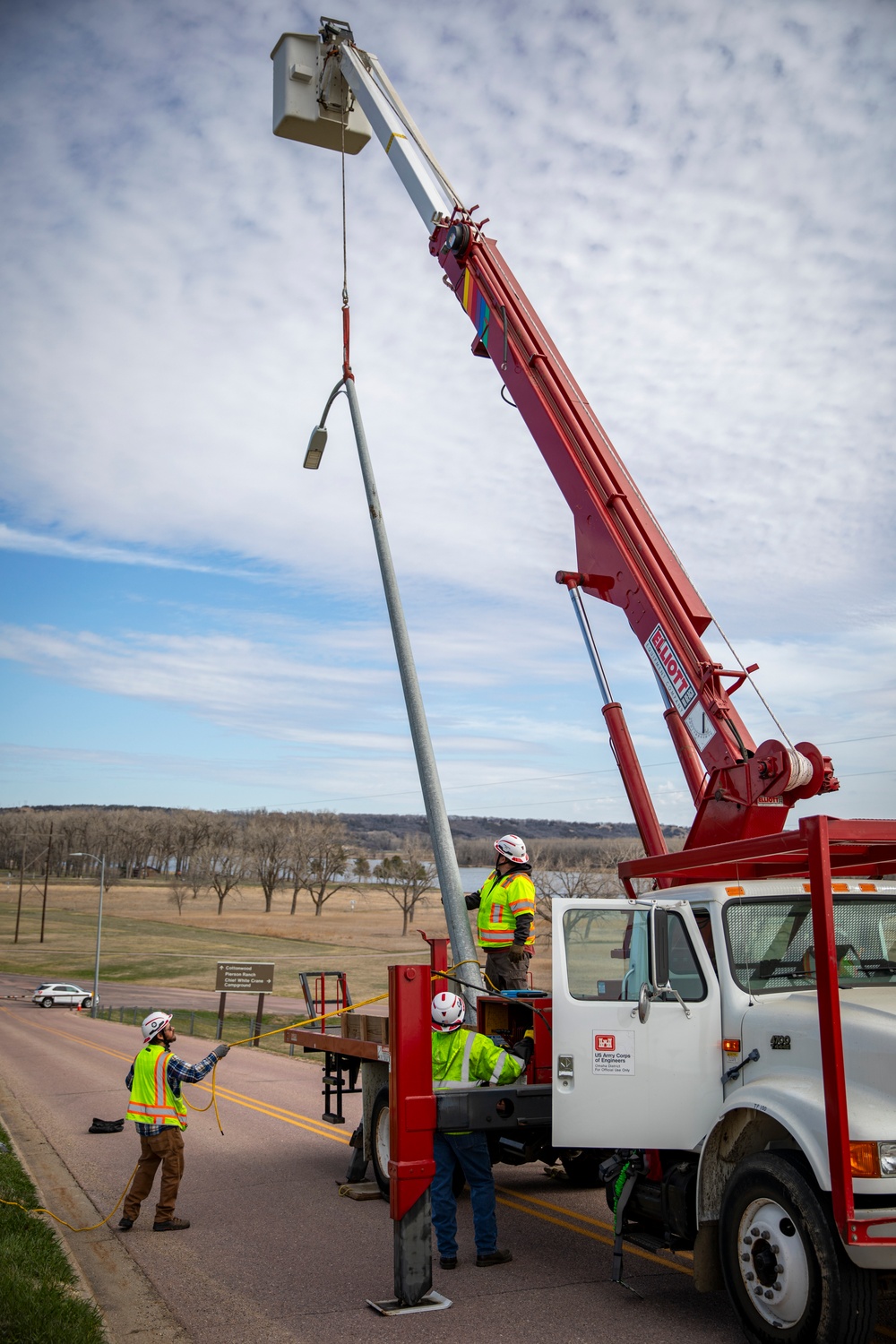 Gavins Point maintenance crew replaces damaged light pole