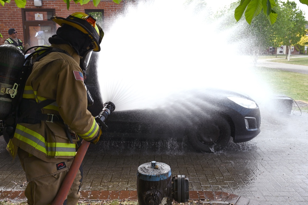 Skyway Chariot: Emergency crews respond to simulated vehicle explosion