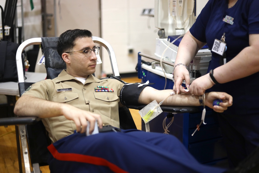 U.S. Marine visits Scarborough High School blood drive