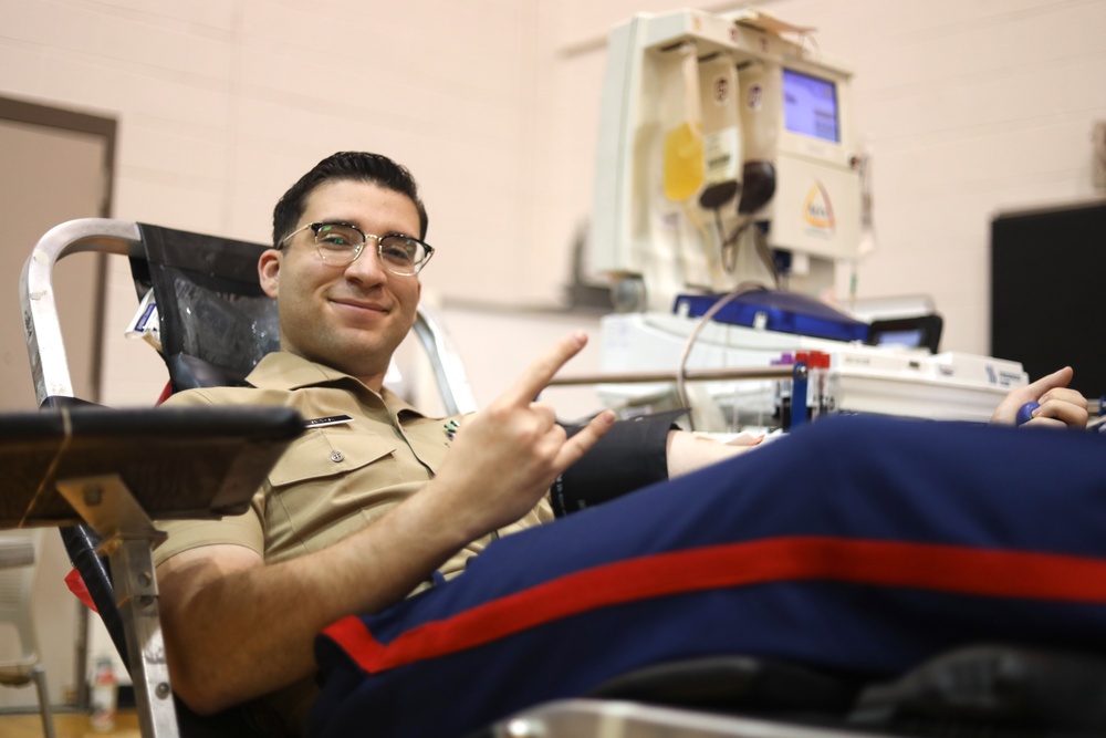 U.S. Marine visits Scarborough High School blood drive