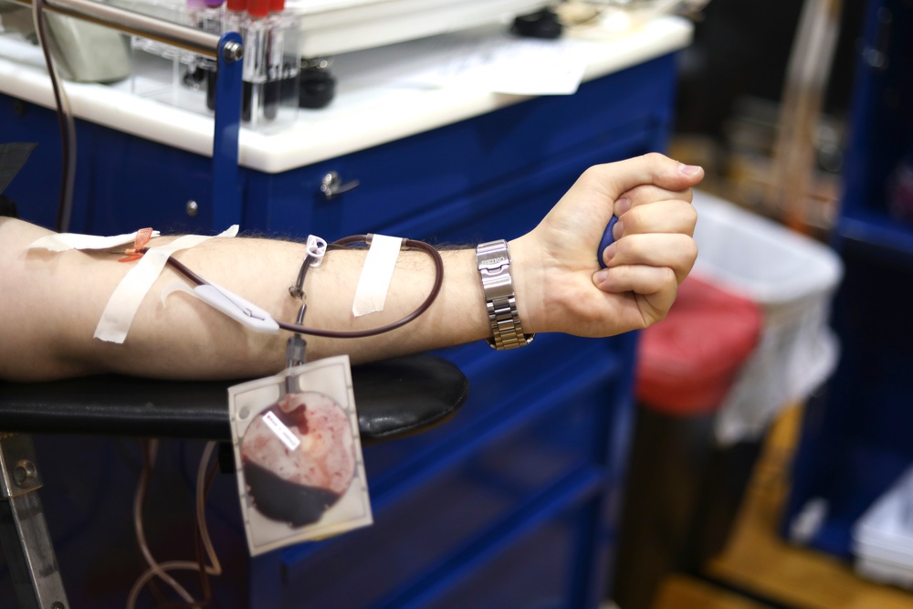 U.S. Marine visits Scarborough High School blood drive
