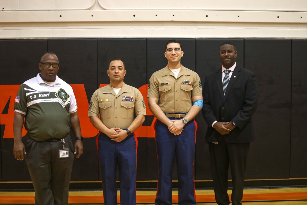 U.S. Marine visits Scarborough High School blood drive