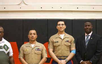 U.S. Marine visits Scarborough High School blood drive