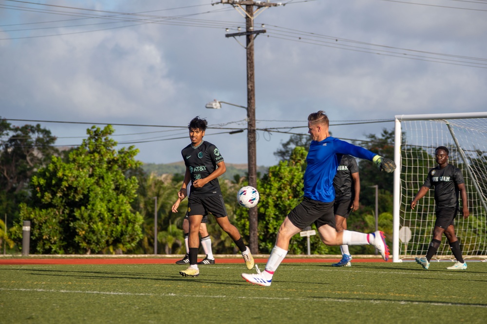 Camp Blaz’s intramural soccer team plays against Naval Hosptial’s team