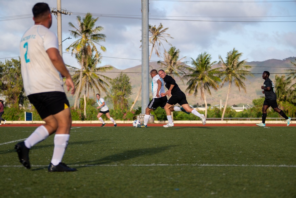 Camp Blaz's intramural team plays against Naval Hospital's team