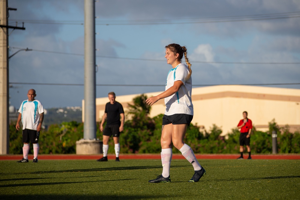 Camp Blaz's intramural team plays against Naval Hospital's team