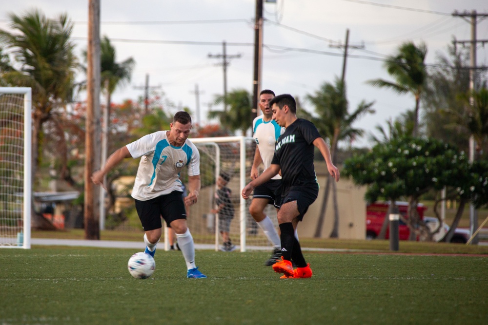 Camp Blaz's intramural team plays against Naval Hospital's team