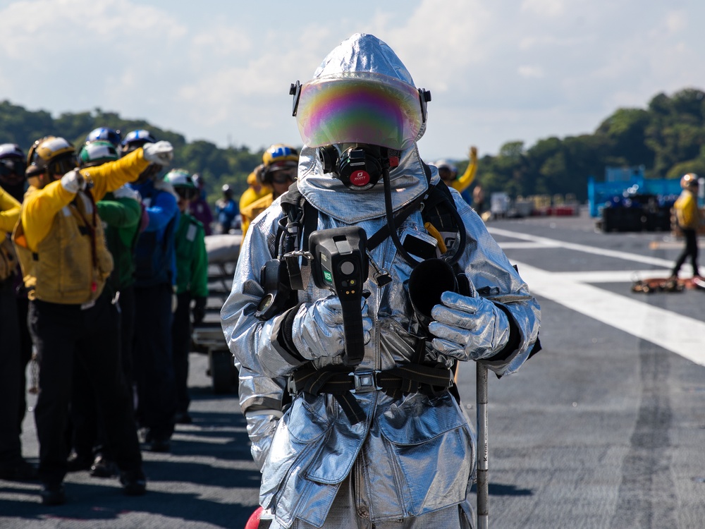 George Washington Sailors Conduct Flight Deck Drills
