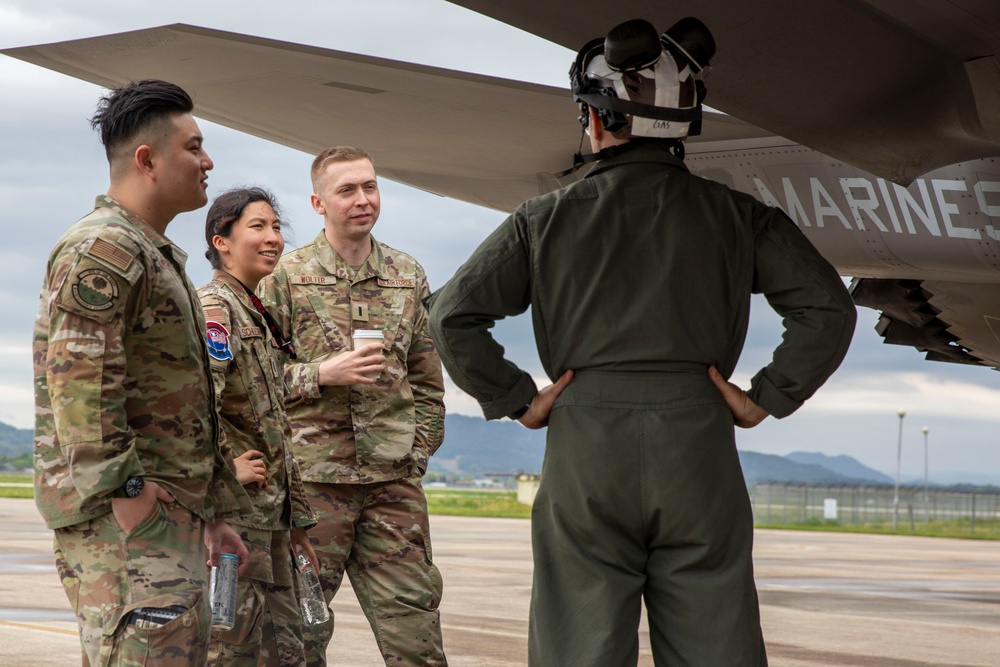 U.S. Airmen tour F-35B Lightning II aircraft during exercise Freedom Flag 25-1