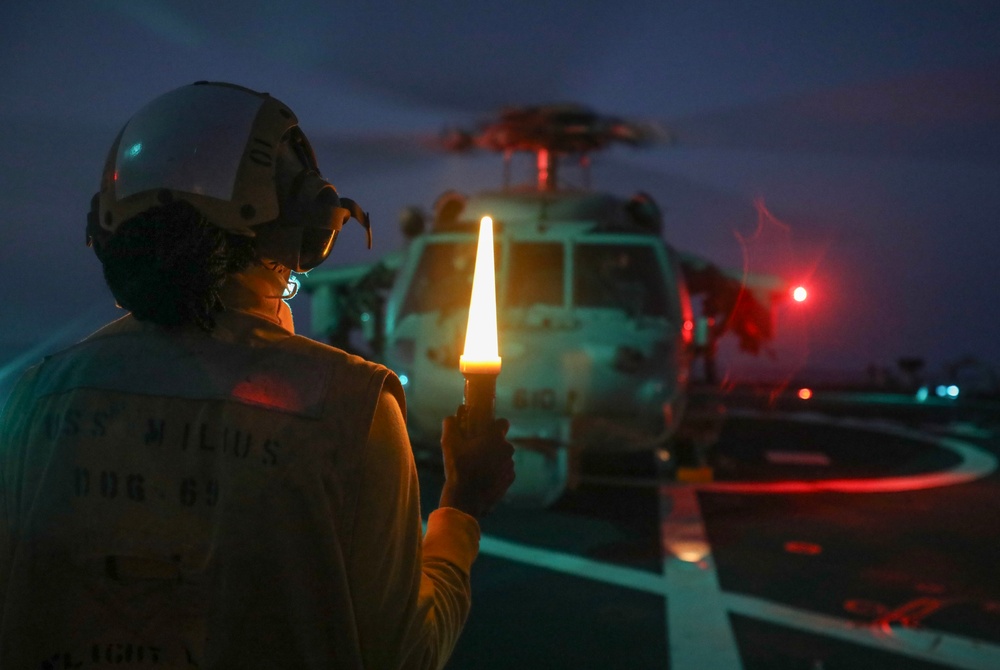 USS Milius conducts operations in the U.S. Central Command area of responsibility as part of the Carl Vinson Carrier Strike Group
