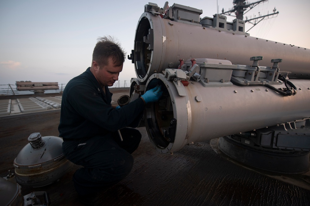USS Sterett conducts operations in the U.S. Central Command area of responsibility as part of the Carl Vinson Carrier Strike Group