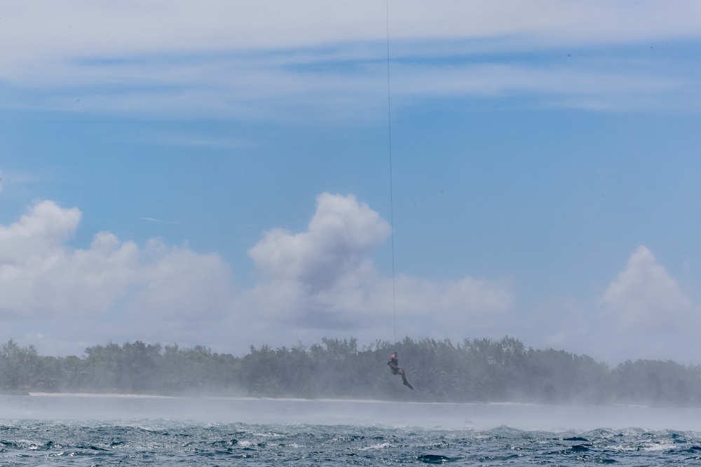 Search and Rescue Swimmers from HSM 49 det. 4 Practice Jumps off the Coast of Diego Garcia