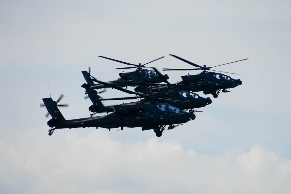 U.S. Army AH-64 Apaches roar through Latvia demonstrating lethality
