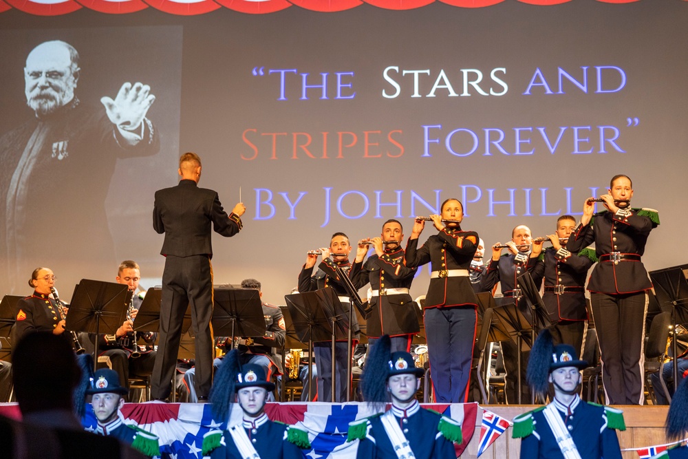 2nd Marine Division Band and the Norwegian Army’s “His Majesty the King’s Guard” perform at Camp Lejeune