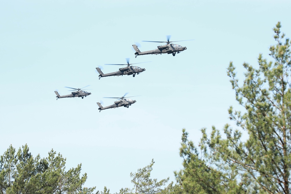 U.S. Army AH-64 Apaches roar through Latvia demonstrating lethality