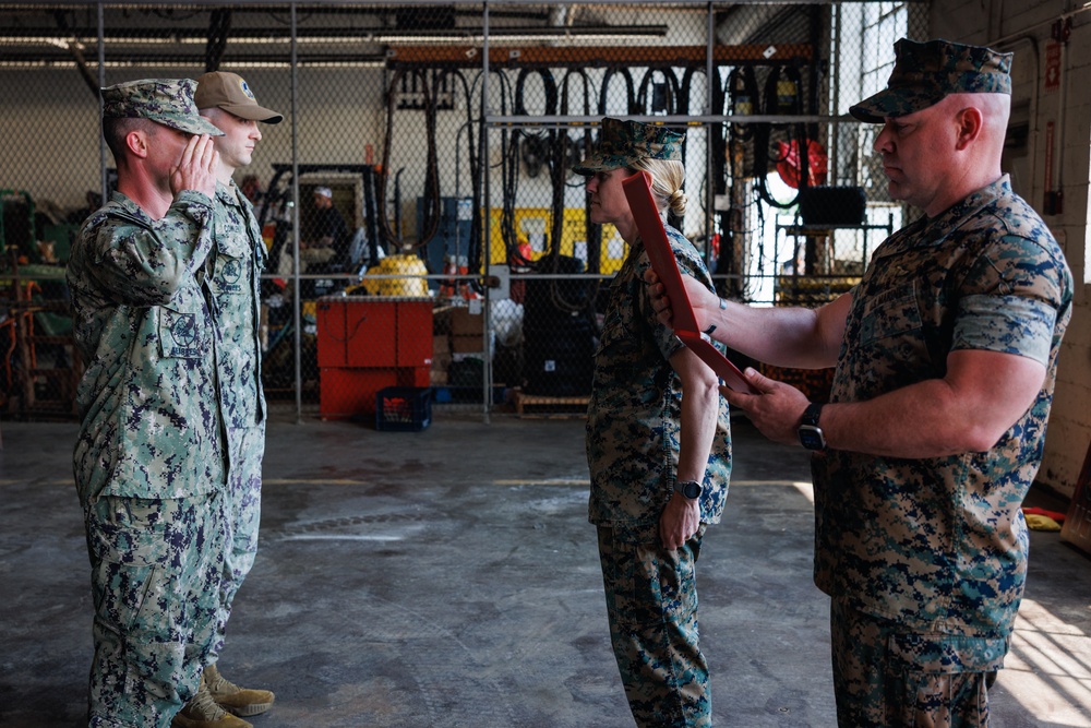 U.S. Navy sailors awarded at going away ceremony
