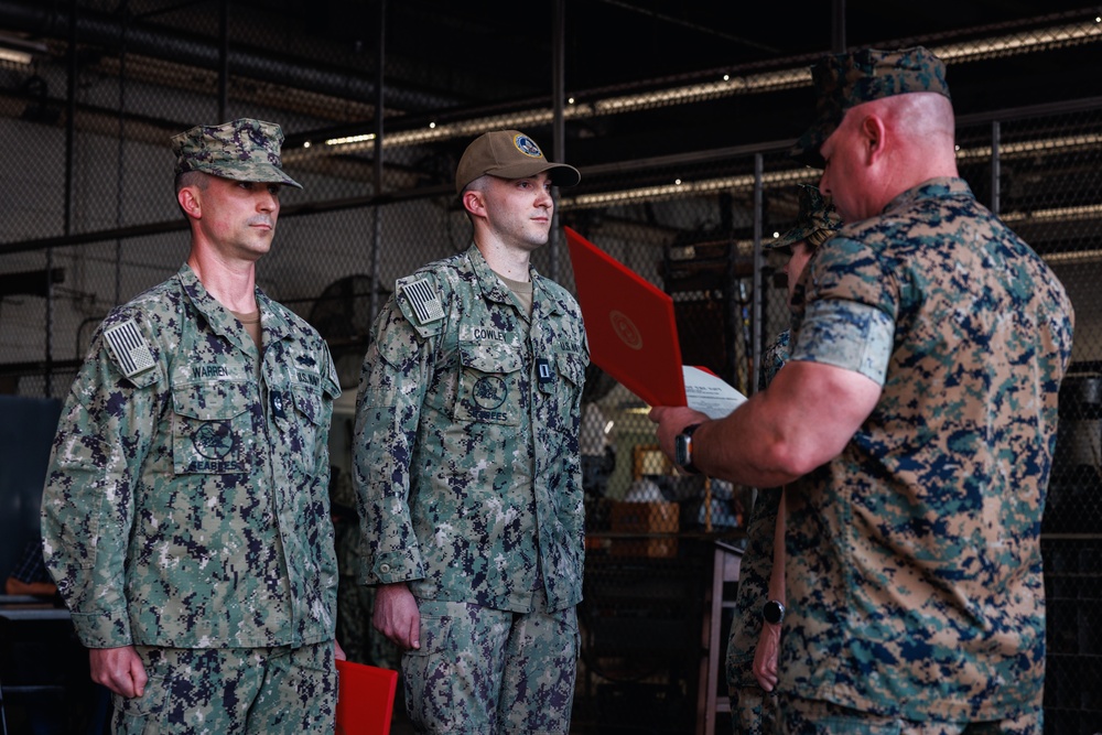 U.S. Navy sailors awarded at going away ceremony