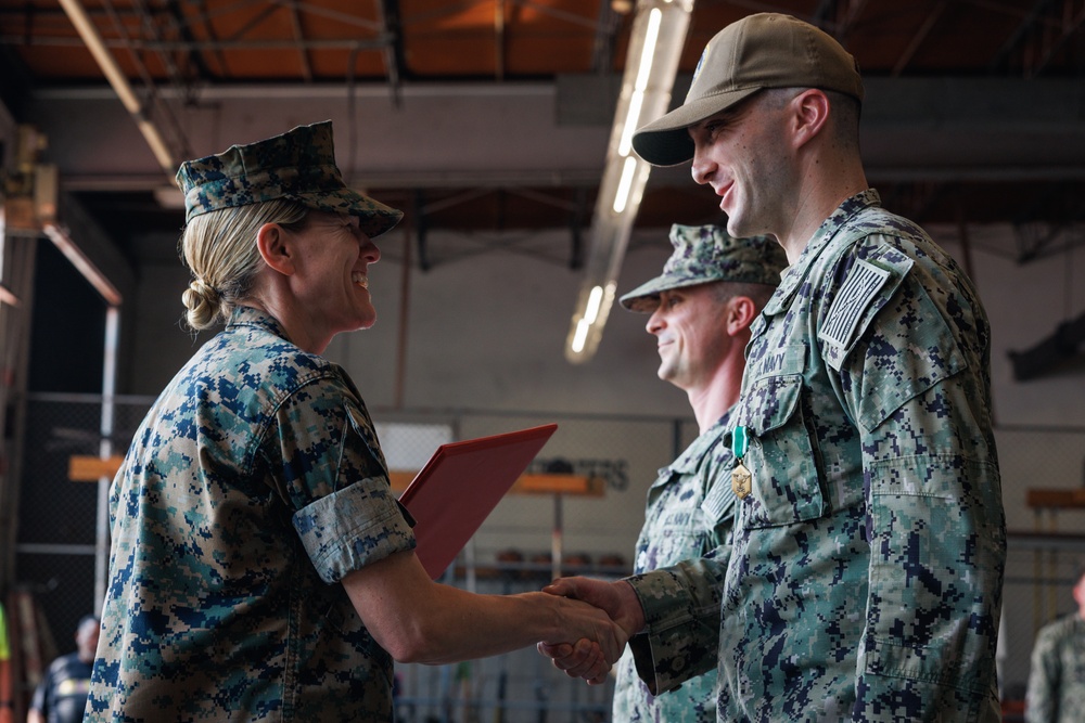 U.S. Navy sailors awarded at going away ceremony
