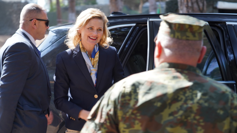 U.S. Department of State Charge d'affairs, Nancy VanHorn visits U.S. Army and Albanian Armed Forces Soldiers in the field