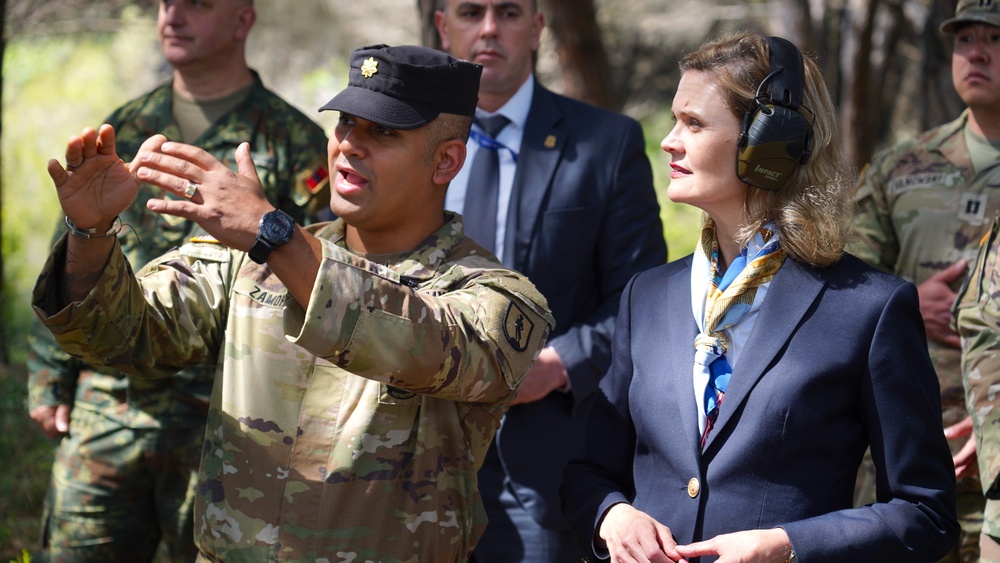 U.S. Department of State Charge d'affairs, Nancy VanHorn visits U.S. Army and Albanian Armed Forces Soldiers in the field