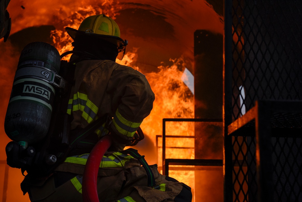 180FW Fire Protection Fights The Flames During Training Exercise