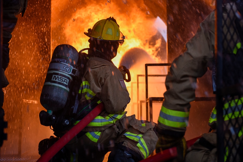 180FW Fire Protection Fights The Flames During Training Exercise