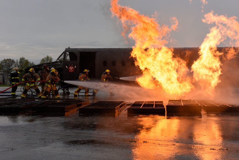 180FW Fire Protection Fights The Flames During Training Exercise