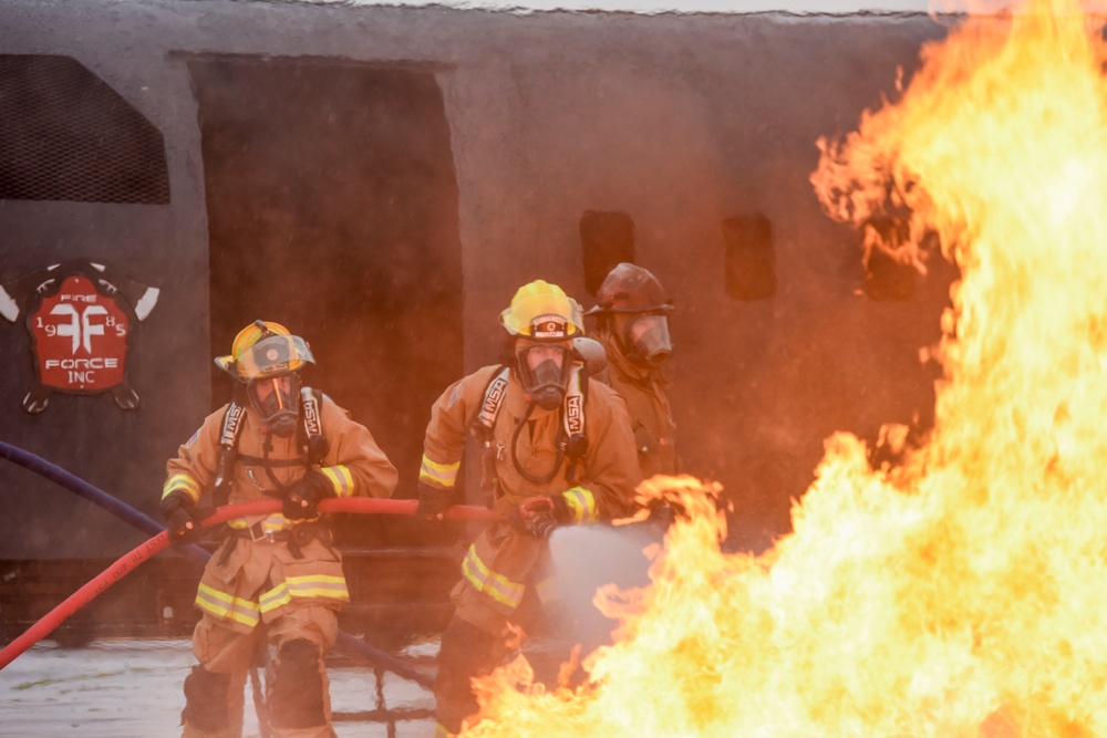 180FW Fire Protection Fights The Flames During Training Exercise