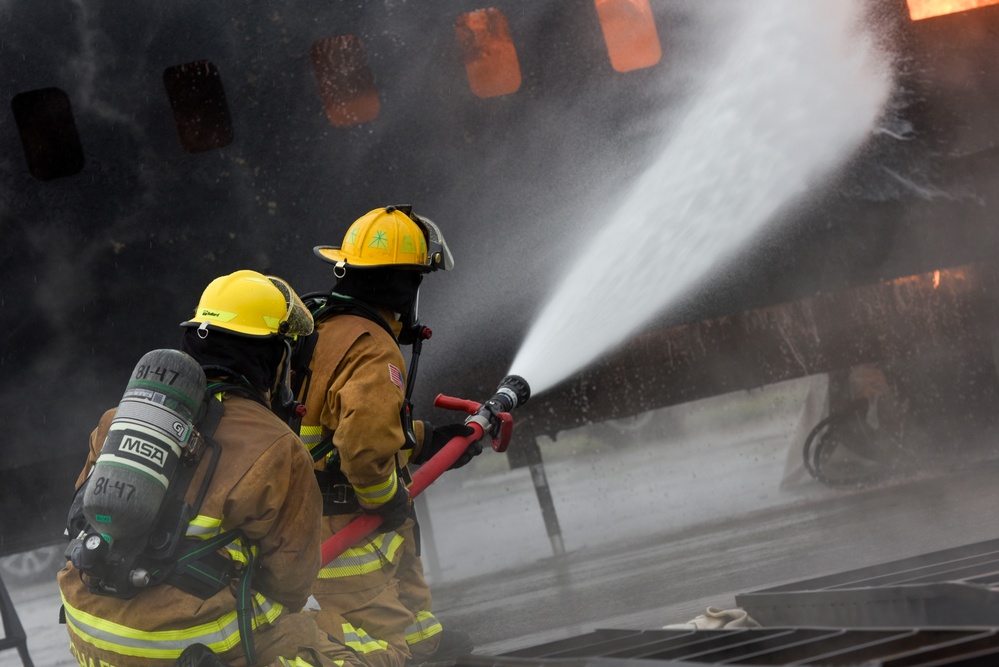 180FW Fire Protection Fights The Flames During Training Exercise