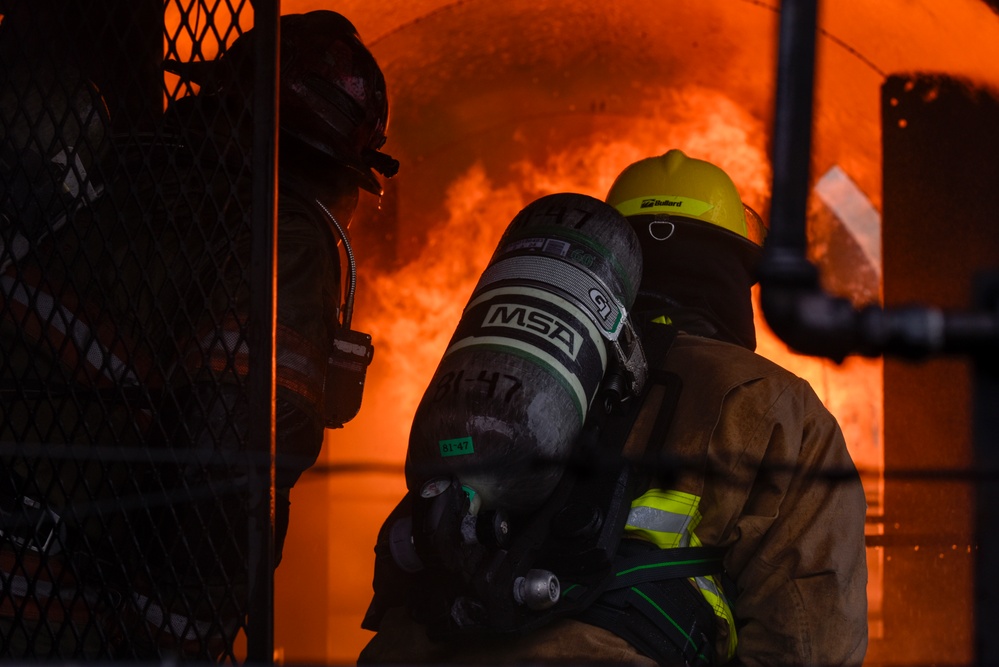 180FW Fire Protection Fights The Flames During Training Exercise