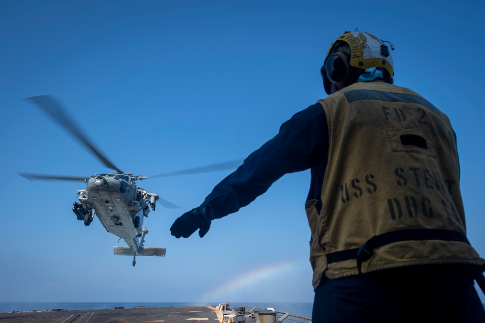 USS Sterett conducts operations in the U.S. Central Command area of responsibility as part of the Carl Vinson Carrier Strike Group