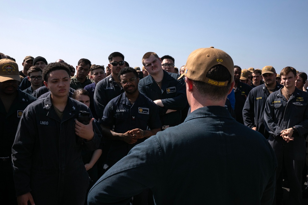 USS Wayne E. Meyer conducts operations in the U.S. Central Command area of responsibility as part of the Carl Vinson Carrier Strike Group