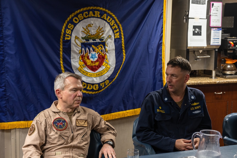U.S. Navy Rear Adm. Sean Bailey, commander of Carrier Strike Group 8, Visits USS Oscar Austin (DDG 79)