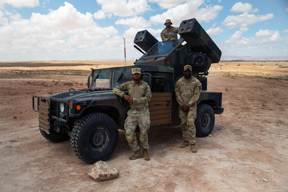 Air defense soldiers pose for a group photo at African Lion 2025