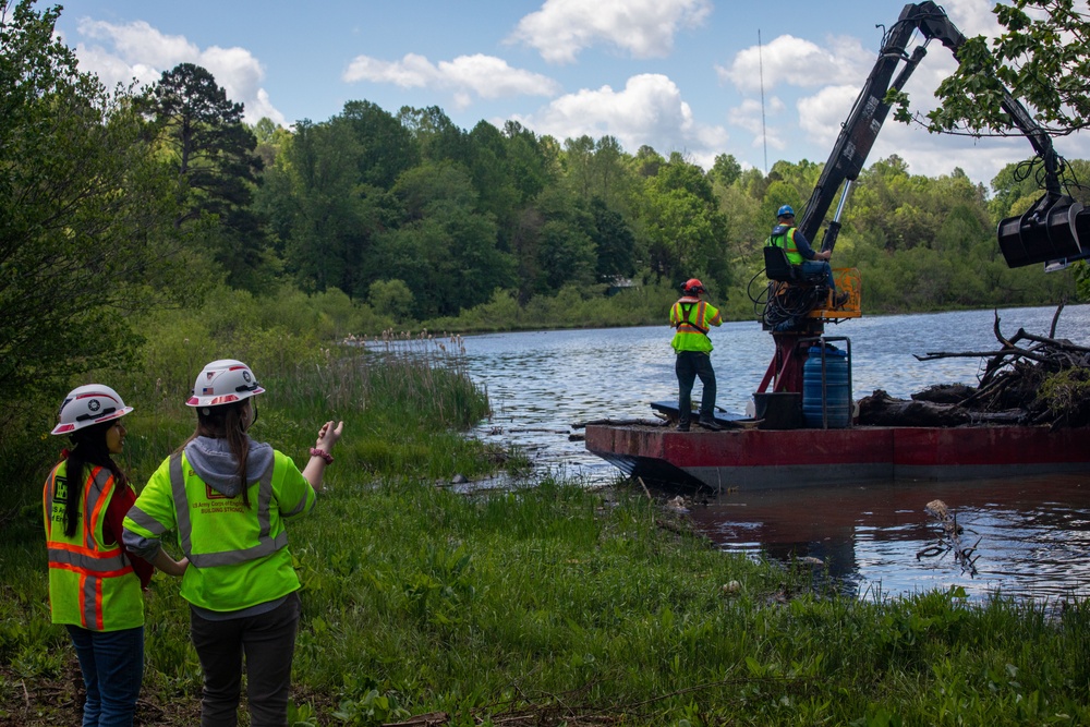 Barges remove hurricane Helene debris at Lake Emery