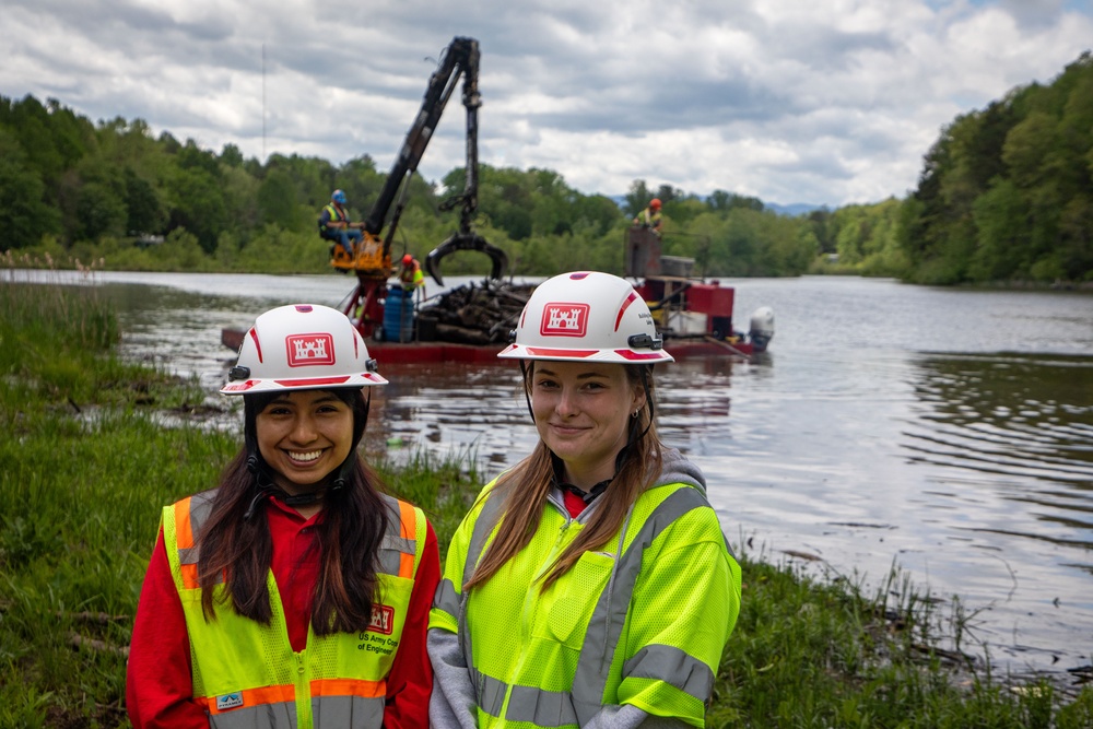 Barges remove hurricane Helene debris at Lake Emery