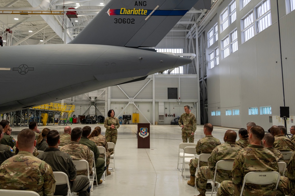 NCNG Adjutant General addresses officers of the 145th Airlift Wing