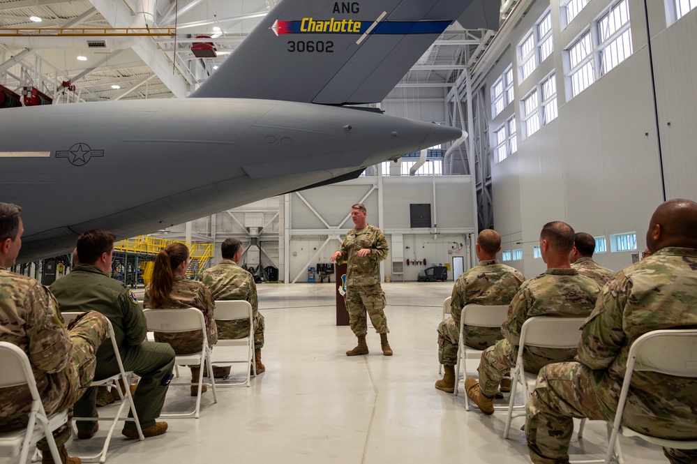 NCNG Adjutant General addresses officers of the 145th Airlift Wing
