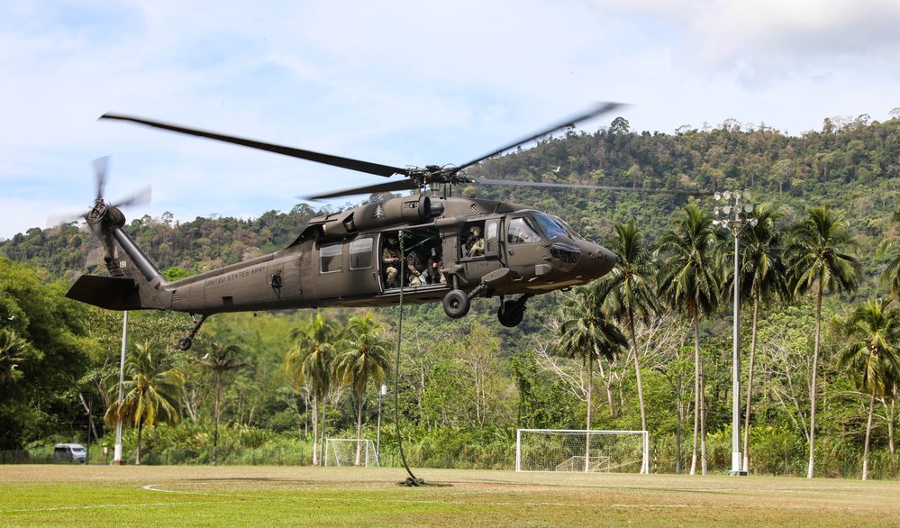 Multinational special operations forces conduct fast-rope insertion training during TRADEWINDS 25
