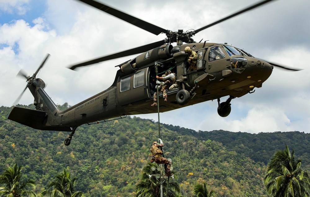 Multinational special operations forces conduct fast-rope insertion training during TRADEWINDS 25