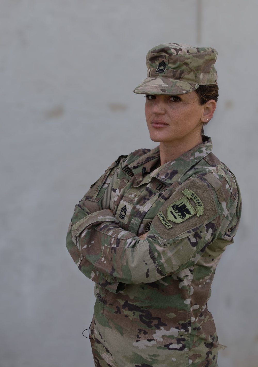 US Army Master Sgt. Brittany Brown poses for a photo at African Lion 2025