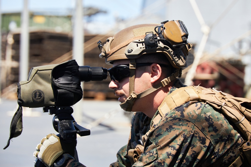 U.S. Marines with FAST Company Europe conduct weapon manipulation drills aboard the USS Mount Whitney