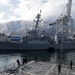 U.S. Navy Sailors pull in and flake all mooring lines during a sea-and-anchor detail