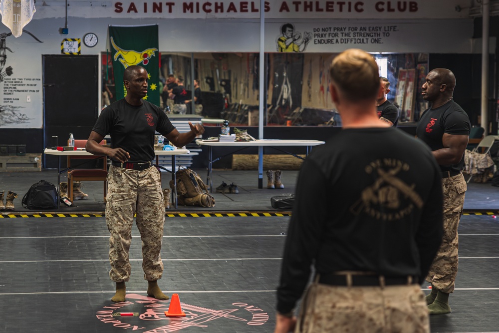 Marines fight in the dark during Martial Arts Instructor Course