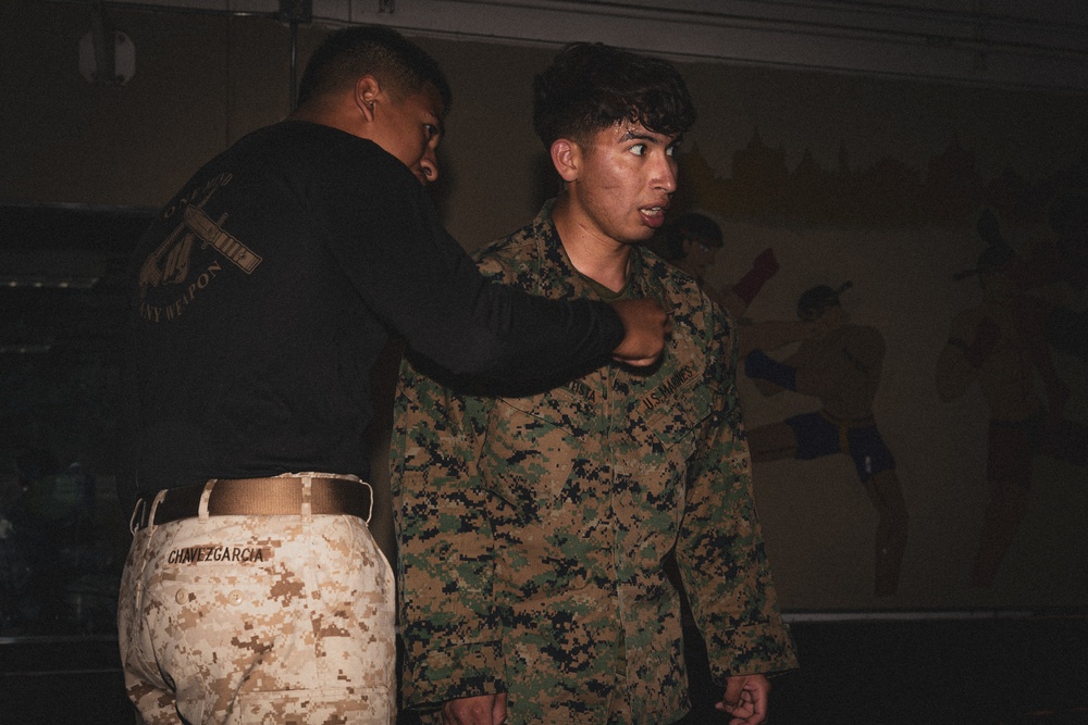 Marines fight in the dark during Martial Arts Instructor Course