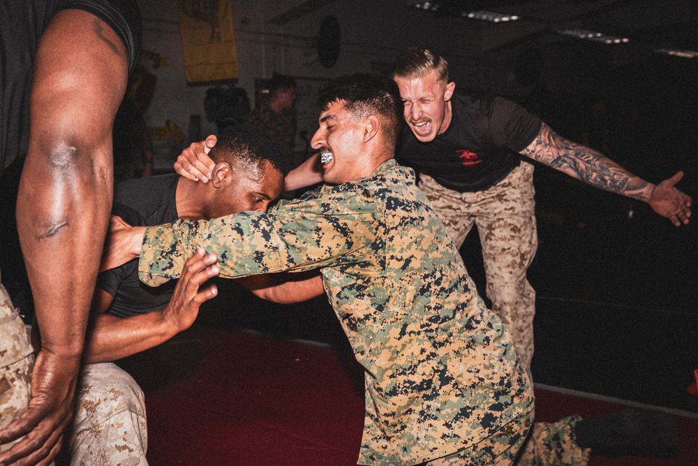 Marines fight in the dark during Martial Arts Instructor Course