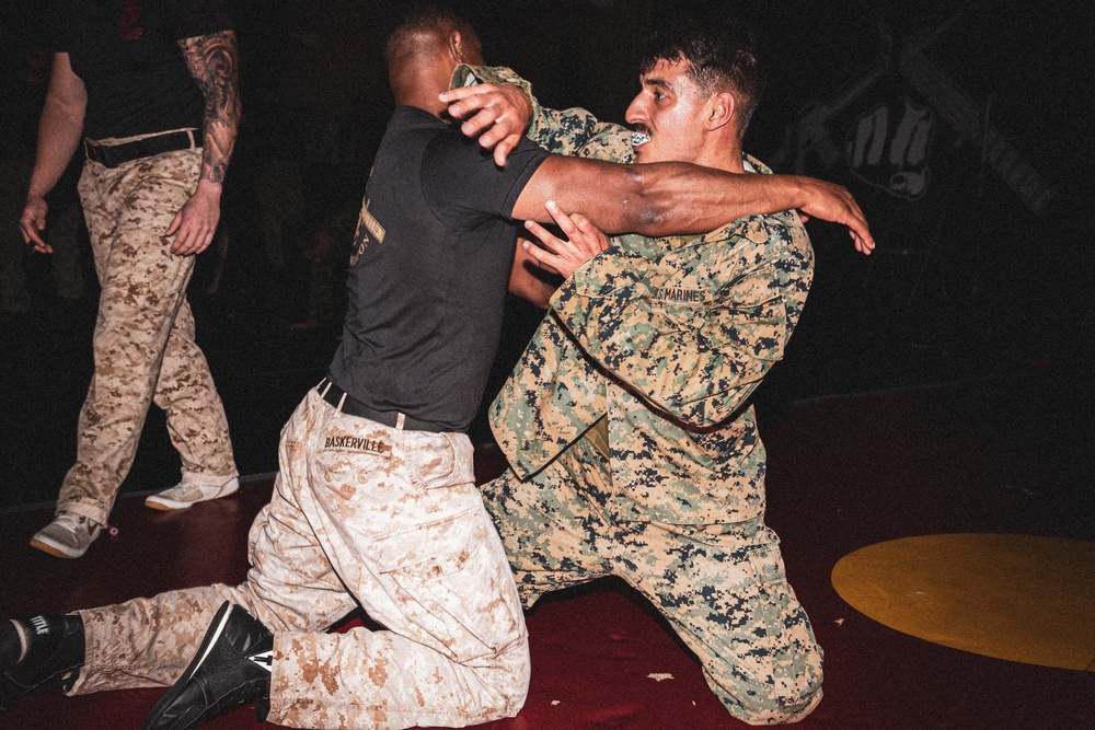 Marines fight in the dark during Martial Arts Instructor Course